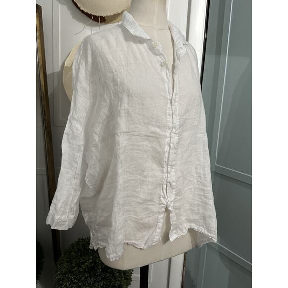CP Shades Rooney Boxy Crop Blouse In White Linen Size Large - Picture 5 of 9